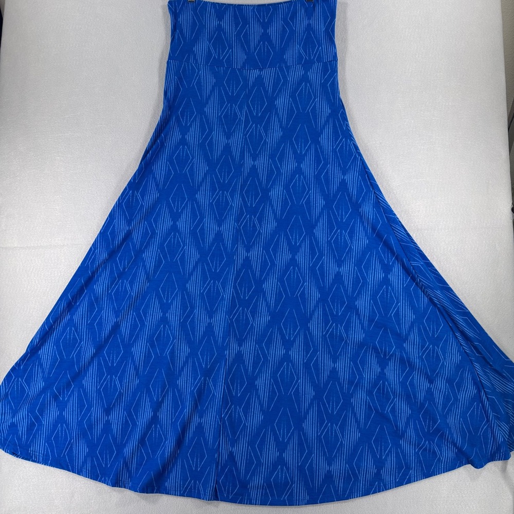 LuLaRoe Maxi Skirt Blue Geometric Diamond Print Fold Over Waist M - Picture 7 of 10